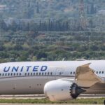 A United Airlines Airbus jet had to turn around after a piece of its engine lining fell off during takeoff