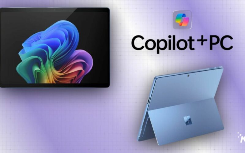 Colorful tablet and laptop showcasing Copilot+PC software.