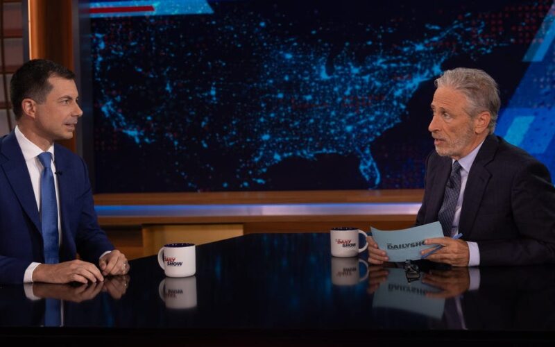 Pete Buttigieg, on Jon Stewart, is being really coy about the VP vetting process