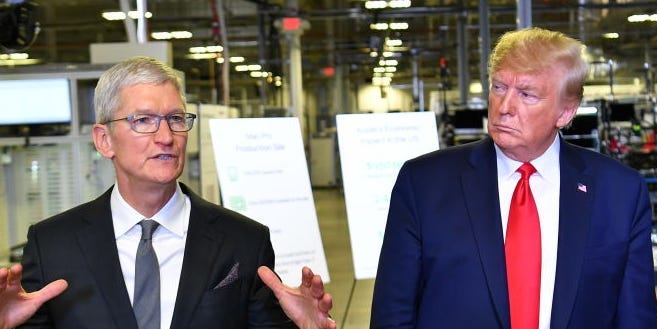 Trump called Tim Cook a 'very good businessman' and described a private meeting between the 2 when he was president