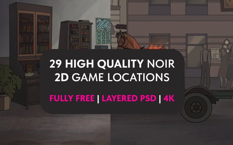 2D Free Noir Game Backgrounds – 4K Layered PSD