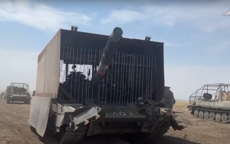 A video shows inside a new turtle tank the Russians built for the war in Ukraine that comes with a fold-out metal bed