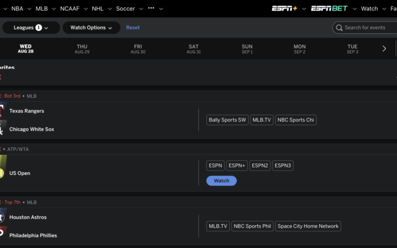 ESPN's Where to Watch offers a TV and streaming guide to sports viewing