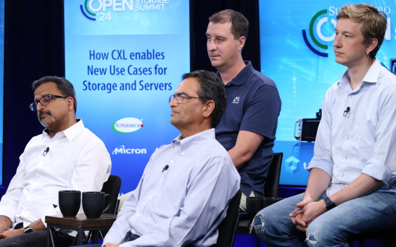 Puneet Anand, Super Micro Computer; Anil Godbole, Intel; Andrey Kudryavtsev, Micron Technology; and Steve Scargall, MemVerge talk to theCUBE about CXL memory at the Supermicro Open Storage Summit 2024.