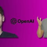 Two men with OpenAI logo on purple background.