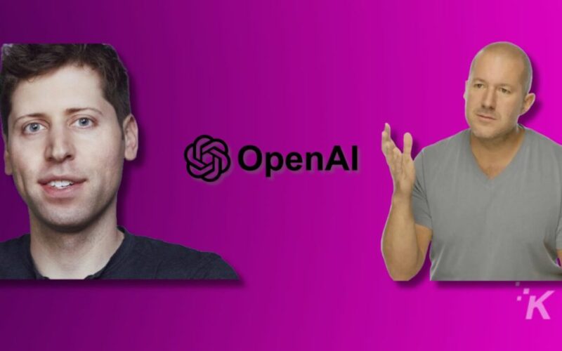 Two men with OpenAI logo on purple background.