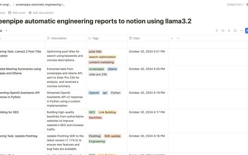 How to use Llama3.2 to write daily logs in Notion based on your screen