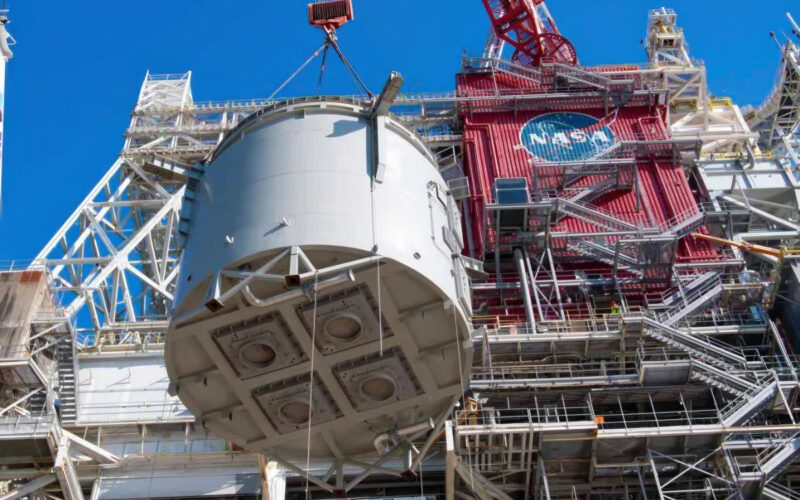 NASA spent October hoisting a 103-ton simulator section onto a test stand to prep for the next Moon mission