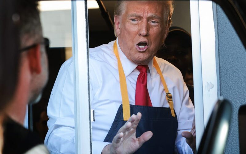 Trump cooks fries at McDonald's as he attempts to cast doubt on Harris' earlier employment at the chain