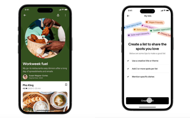 Uber Eats will now let users create and share lists of their favorite meals