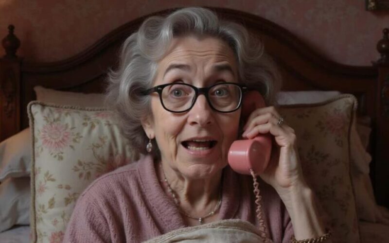 Elderly woman on phone in cozy bedroom