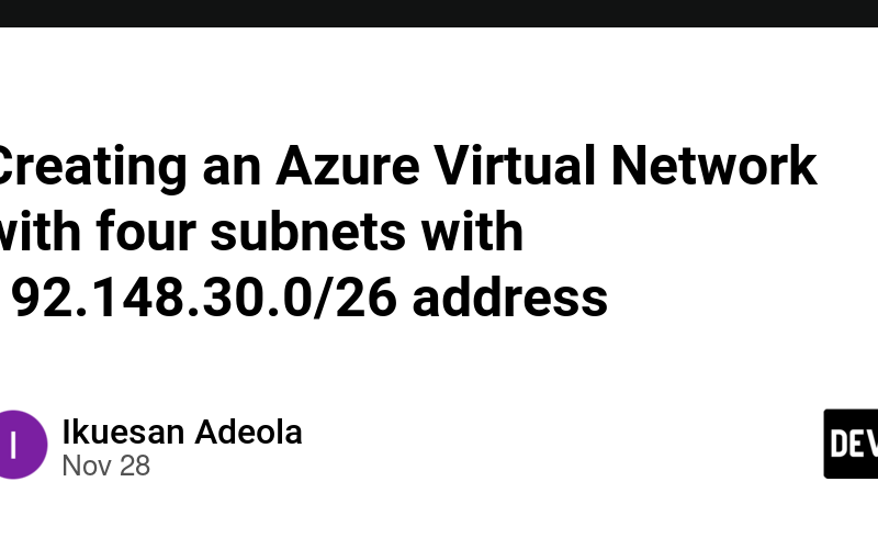 Creating an Azure Virtual Network with four subnets with 192.148.30.0/26 address