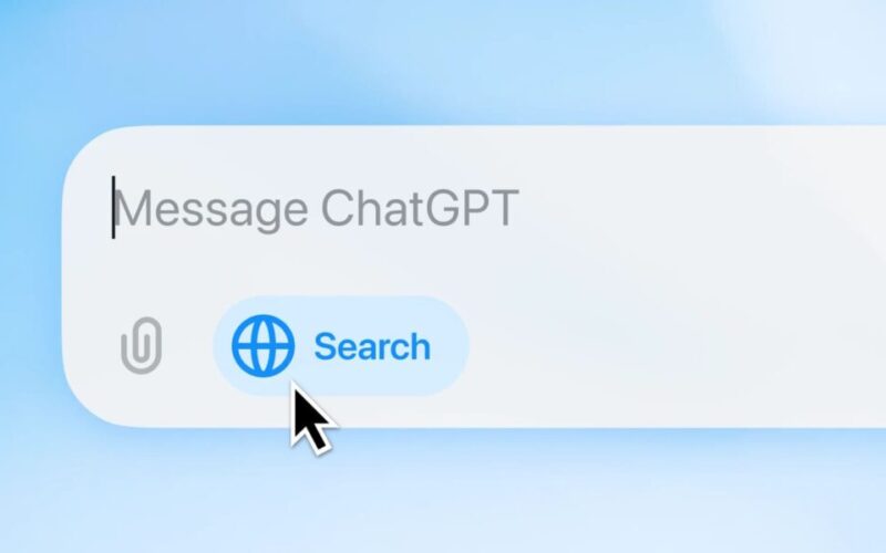 ChatGPT message window with search icon.