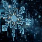 Snowflake made of circuitry and computer code.